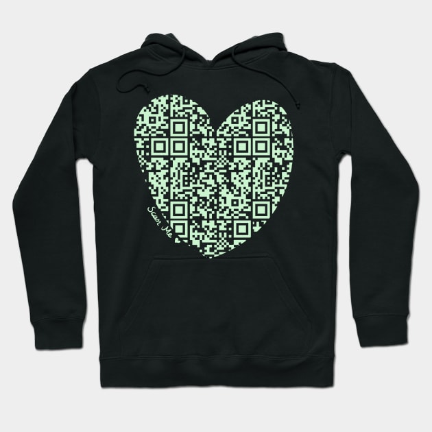 Pastel Green Rick Astley Rickroll QR Code Heart Art Hoodie by VictoriaLehnard